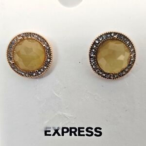 Express Delicate Post Earring Yellow Green w Faux Diamond Crystals & Gold Base